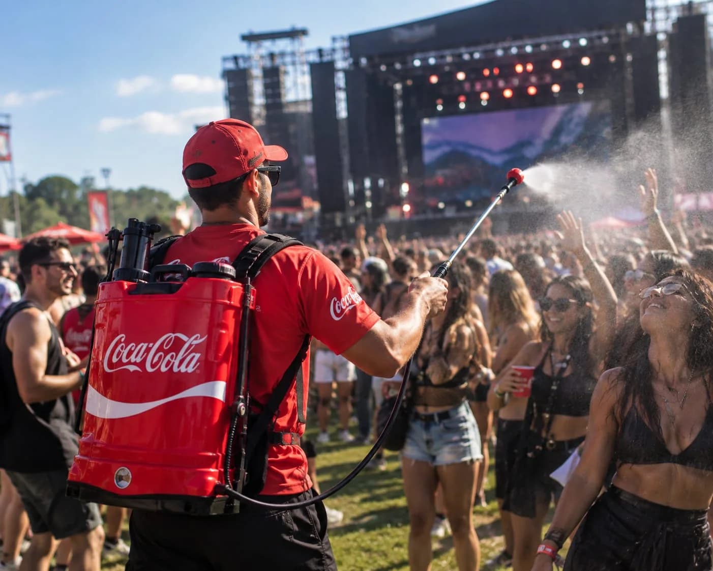 Vaporizador de água móvel da Grua Events personalizado para a Coca-Cola em festival ao ar livre